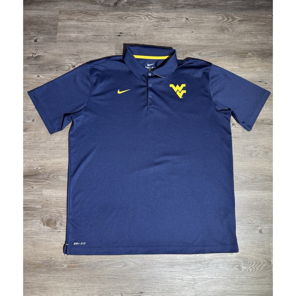 Nike Dri-FIT WVU West Virginia Mountaineers Polo Shirt Mens XL Blue NCAA